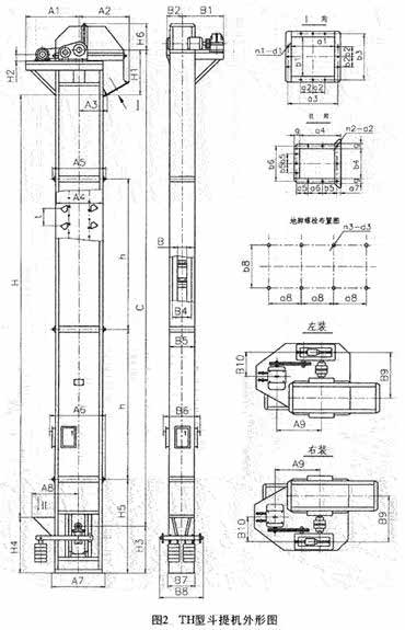 TD、TH型斗式提升機(jī)外形尺寸